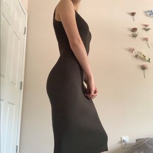 MICHALE KORS- ribbed knit army green bodycon dress